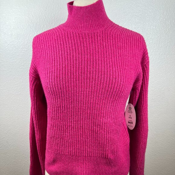 Scoop Women's Shaker Stitch Turtleneck Sweater Lightweight  In Pink Size M - Picture 2 of 10